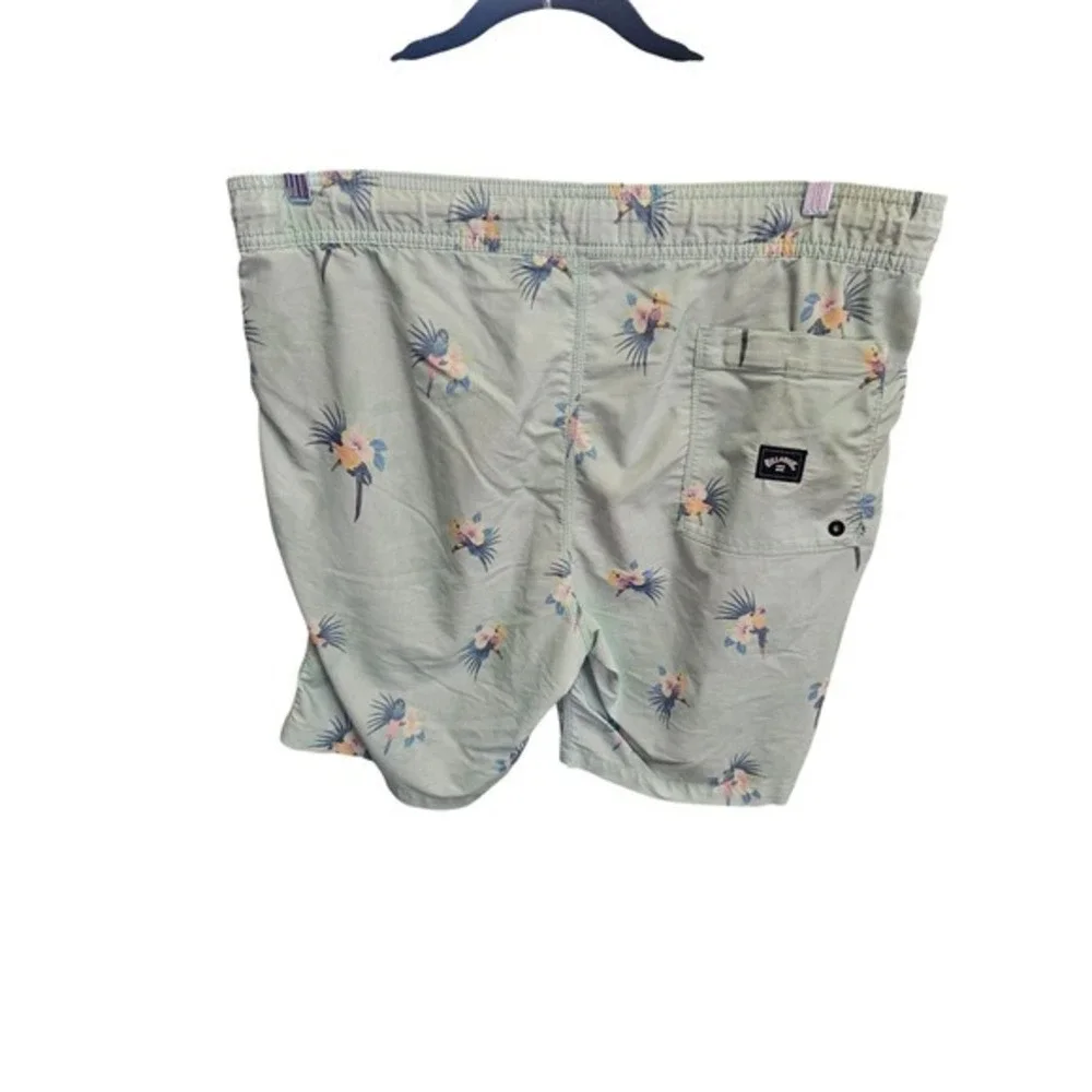Billabong Mens Swim Trunks‎ Parrot Floral Print Drawstring Closure Blue